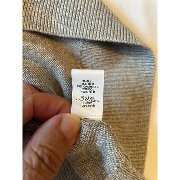 Unique Ramy Brook Sheer Sleeve Sweater V-Neck Long Sleeve Gray  Cashmere Silk Co - Picture 7 of 8